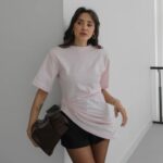 Light Pink Ruched Asymmetric T-Shirt