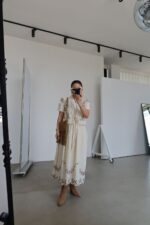 Cream Embroidered Two Piece Skirt Set