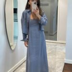 Blue Long Sleeve Maxi Dress and Shirt