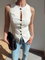 Sleeveless White Button Front Vest - Image 2
