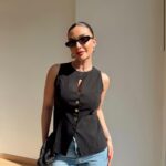 Sleeveless Black Button Front Vest