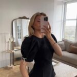 Black Puff Sleeve Peplum Top