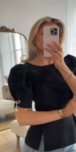 Black Puff Sleeve Peplum Top - Image 2