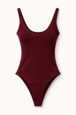 Wine Red Ribbed Tank Bodysuit