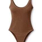 Brown Ribbed Tank Bodysuit
