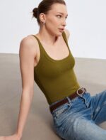 Olive Green Ribbed Bodysuit