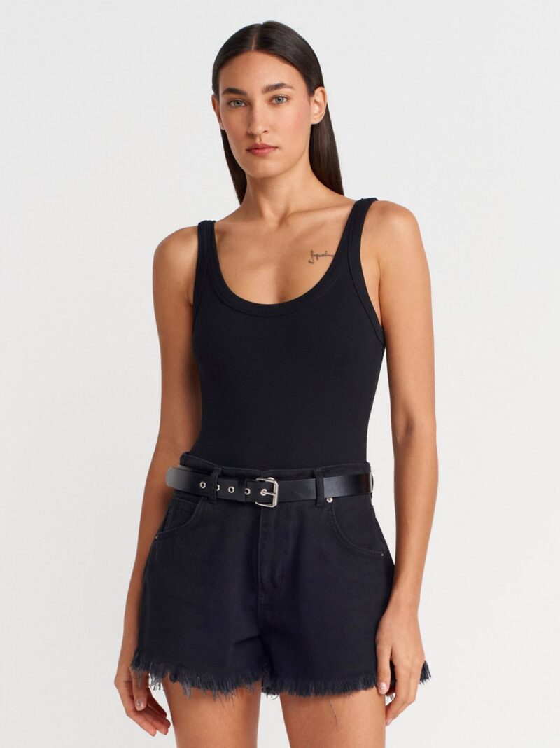 Black Ribbed Bodysuit