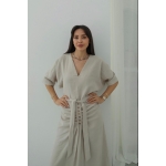 Beige Button Front Belted Midi Dress - Image 3