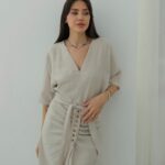 Beige Button Front Belted Midi Dress