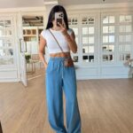 Light Blue Wide Leg Drawstring Pants