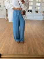 Light Blue Wide Leg Drawstring Pants - Image 3