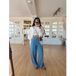 Light Blue Wide Leg Drawstring Pants - Image 4