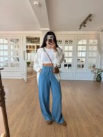 Light Blue Wide Leg Drawstring Pants - Image 4