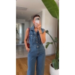 Sleeveless Blue Denim Jumpsuit - Image 2