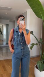 Sleeveless Blue Denim Jumpsuit - Image 2