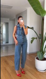 Sleeveless Blue Denim Jumpsuit
