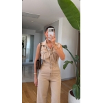 Sleeveless Beige Denim Jumpsuit - Image 2