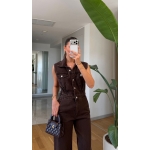 Sleeveless Brown Denim Jumpsuit - Image 2