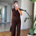Sleeveless Brown Denim Jumpsuit