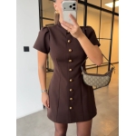Brown Short Sleeve Button Front Dress - Image 2