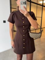 Brown Short Sleeve Button Front Dress - Image 2