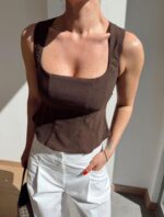 Brown Square Neck Top - Image 2