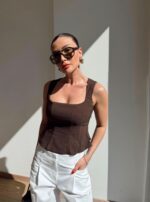 Brown Square Neck Top