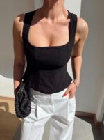 Black Square Neck Top - Image 2