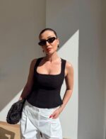 Black Square Neck Top