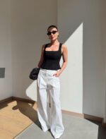 White High Waist Wide Leg Pants