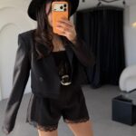 Black Blazer and Lace Shorts Set