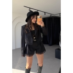 Black Blazer and Lace Shorts Set - Image 2