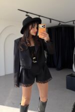 Black Blazer and Lace Shorts Set - Image 2