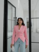Pink Tailored Blazer With Button Detail - Image 3