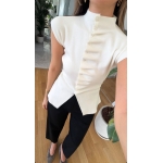 White Cap Sleeve Split Hem Top - Image 2