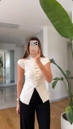 White Cap Sleeve Split Hem Top