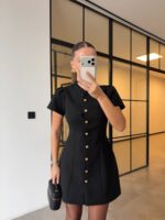Black Button Front Short Sleeve Dress - Image 3