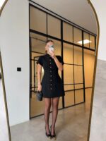 Black Button Front Short Sleeve Dress