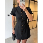 Black Button Front Short Sleeve Dress - Image 2