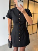 Black Button Front Short Sleeve Dress - Image 2