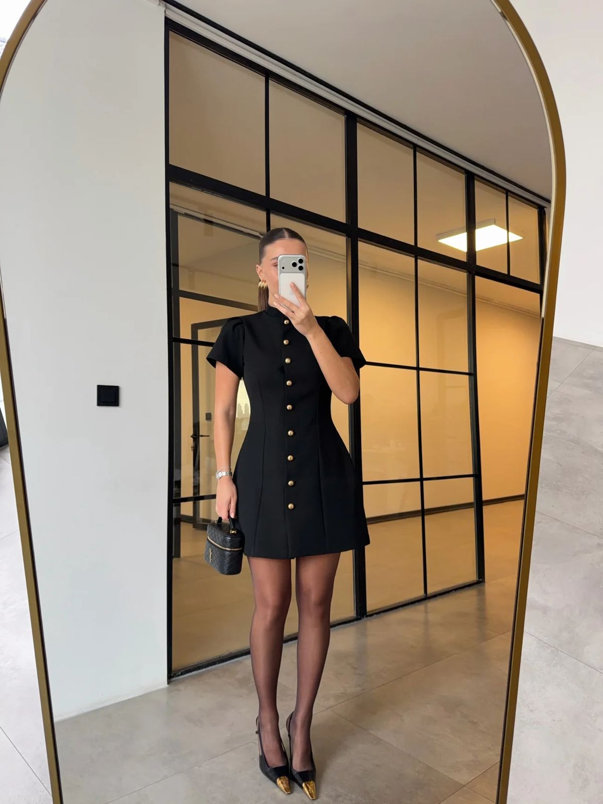 WhatsApp Image 2026-03-24 at 12.55.17 PM Black Button Front Short Sleeve Dress - Image 1