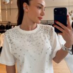 White Rhinestone Embellished T-Shirt