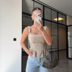 Beige Linen Sleeveless Peplum Top