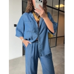 Denim Shirt and Wide Leg Pants Set - Image 4