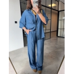 Denim Shirt and Wide Leg Pants Set - Image 3