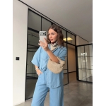 Light Blue Denim Shirt and Wide Leg Pants Set - Image 3