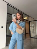 Light Blue Denim Shirt and Wide Leg Pants Set - Image 3