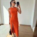 Orange Midi Dress With Front Slit