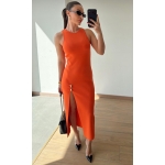 Orange Midi Dress With Front Slit - Image 2