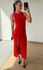 Red Midi Dress With Front Slit - Image 2